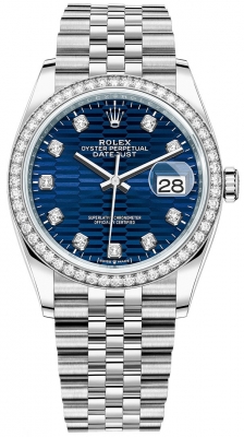 replica Rolex Datejust 36mm Stainless Steel Midsize Watch 126284rbr Bright Blue Fluted Diamond Jubilee