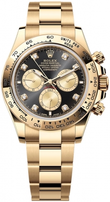 replica Rolex Cosmograph Daytona Yellow Gold Mens Watch 126508 Bright Black Golden Diamond