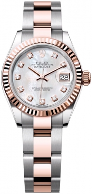 replica Rolex Lady Datejust 28mm Stainless Steel and Everose Gold Ladies Watch 279171 MOP Diamond Oyster