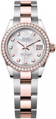 replica Rolex Lady Datejust 28mm Stainless Steel and Everose Gold Ladies Watch 279381RBR MOP Diamond Oyster