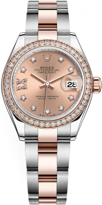 replica Rolex Lady Datejust 28mm Stainless Steel and Everose Gold Ladies Watch 279381RBR Rose Index Oyster